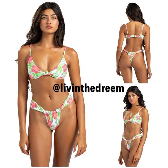 Beach Bunny Rio Knot Top XL & Delphin Tango Bottom L - Pink Jungle Floral $196 - Picture 2 of 14
